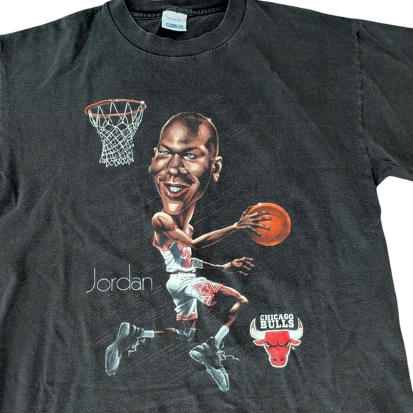Vtg 1991 Jordan Chicago Bulls Bobblehead Blackish Gray Basketball Graphic Tee - Picture 2 of 6